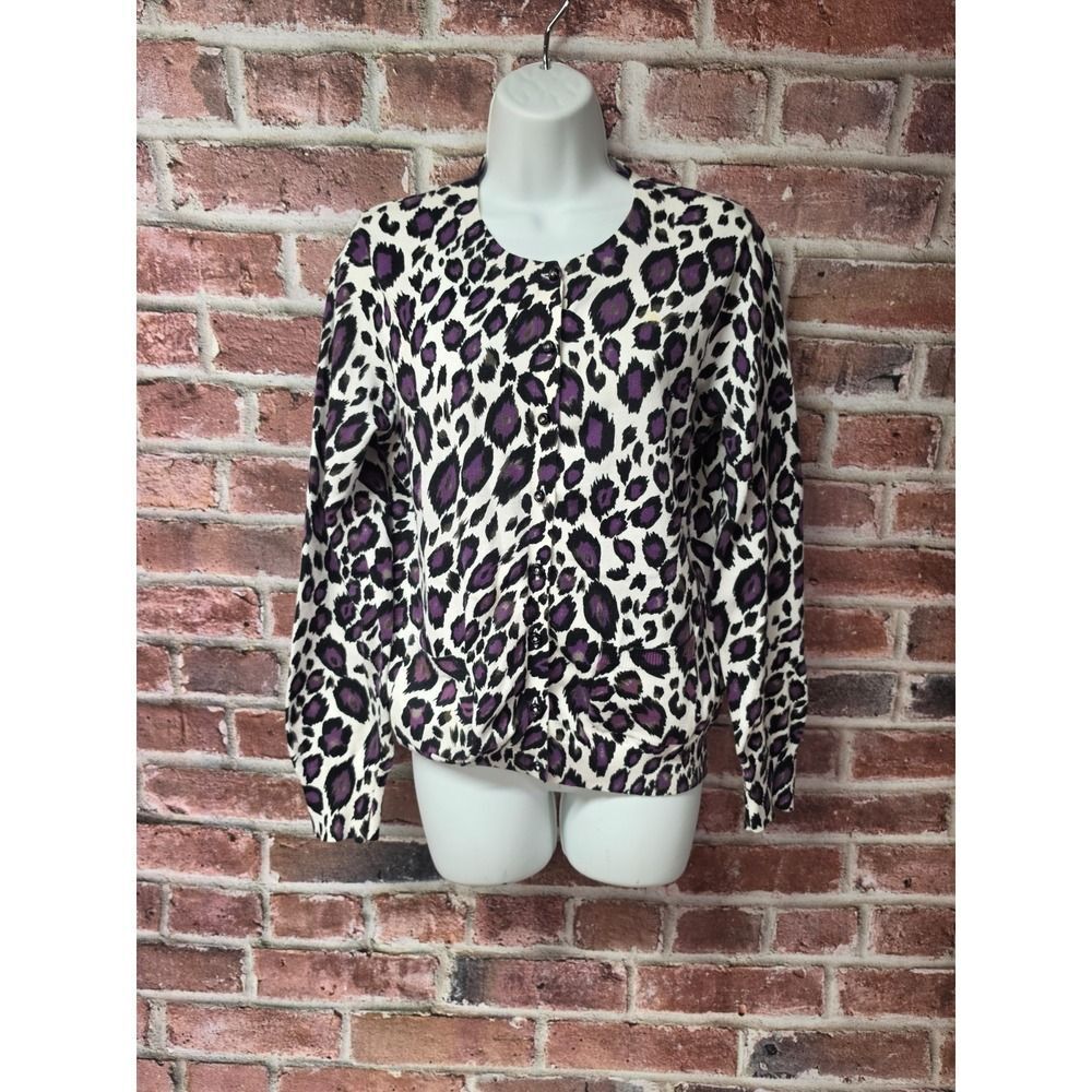Women's FOXCROFT Lightweight Animal Print Cardigan Sweater Medium